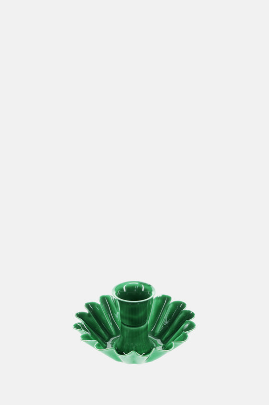 Enamel Cupped Flower Candle Holder Dark Green