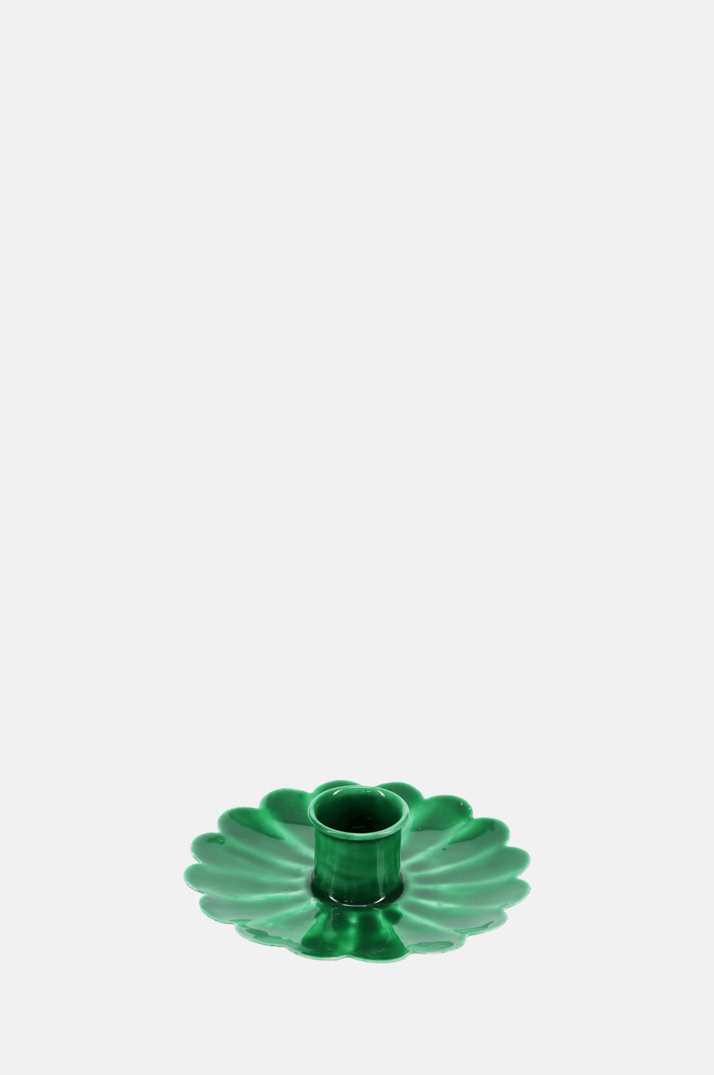 Enamel Flat Flower Candle Holder Dark Green.