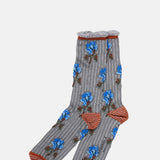 Exquisite J Floral Stripe Socks Grey.