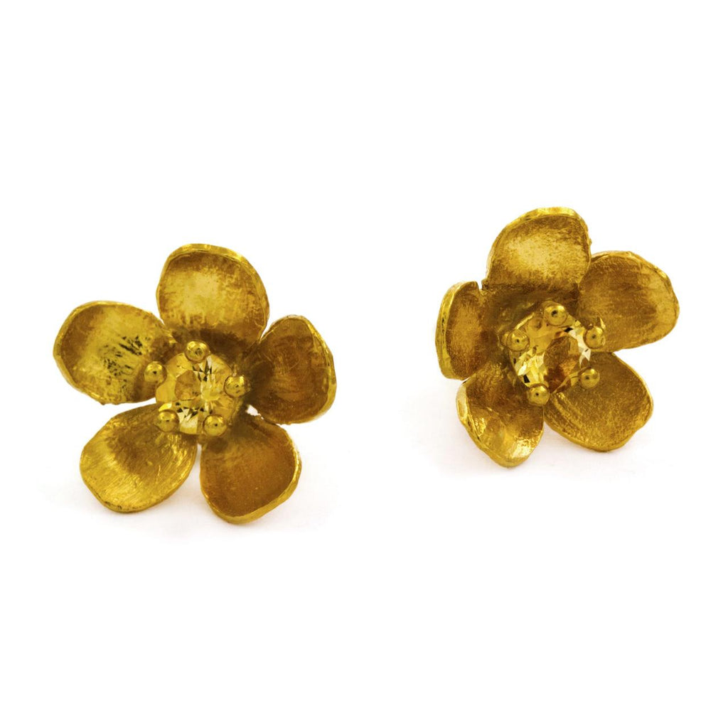 A.M. Citrine Buttercup Stud Earrings Gold