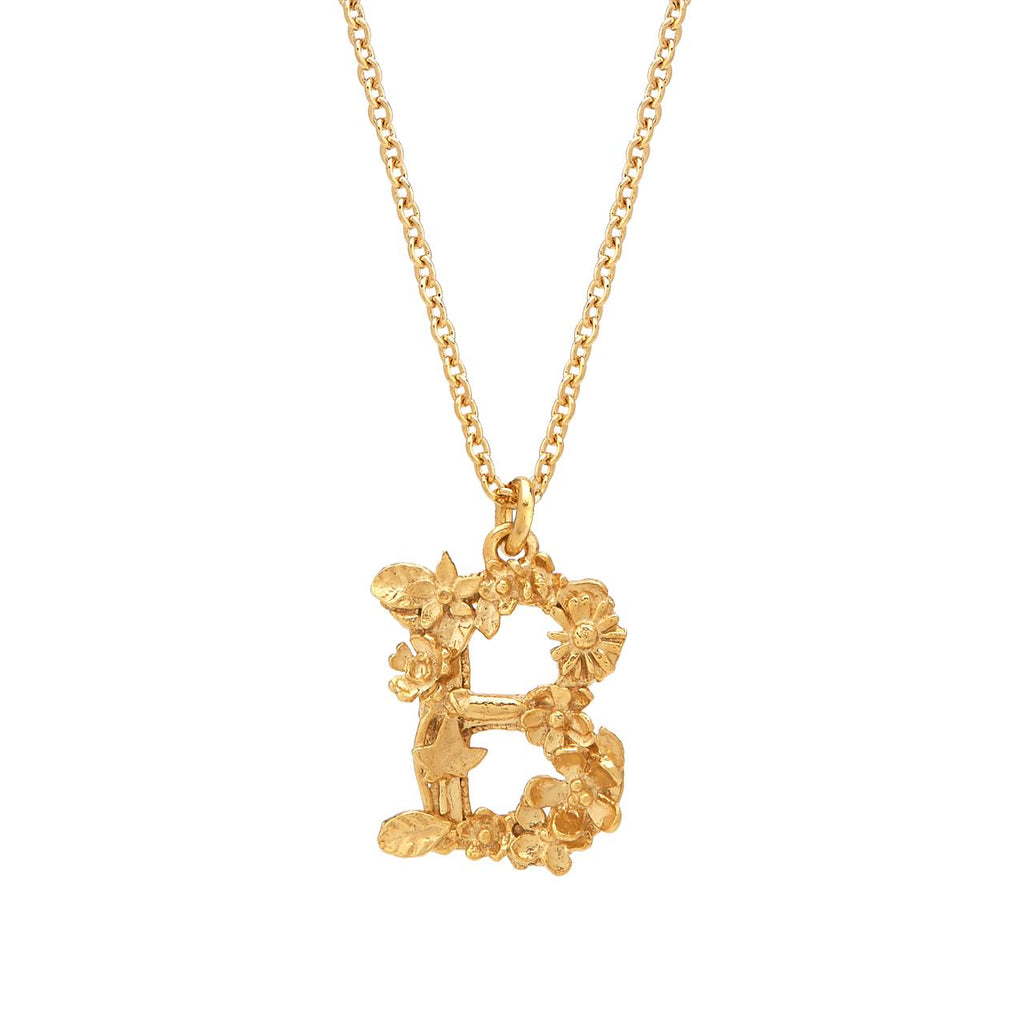 A.M. Floral Alphabet B Necklace Gold