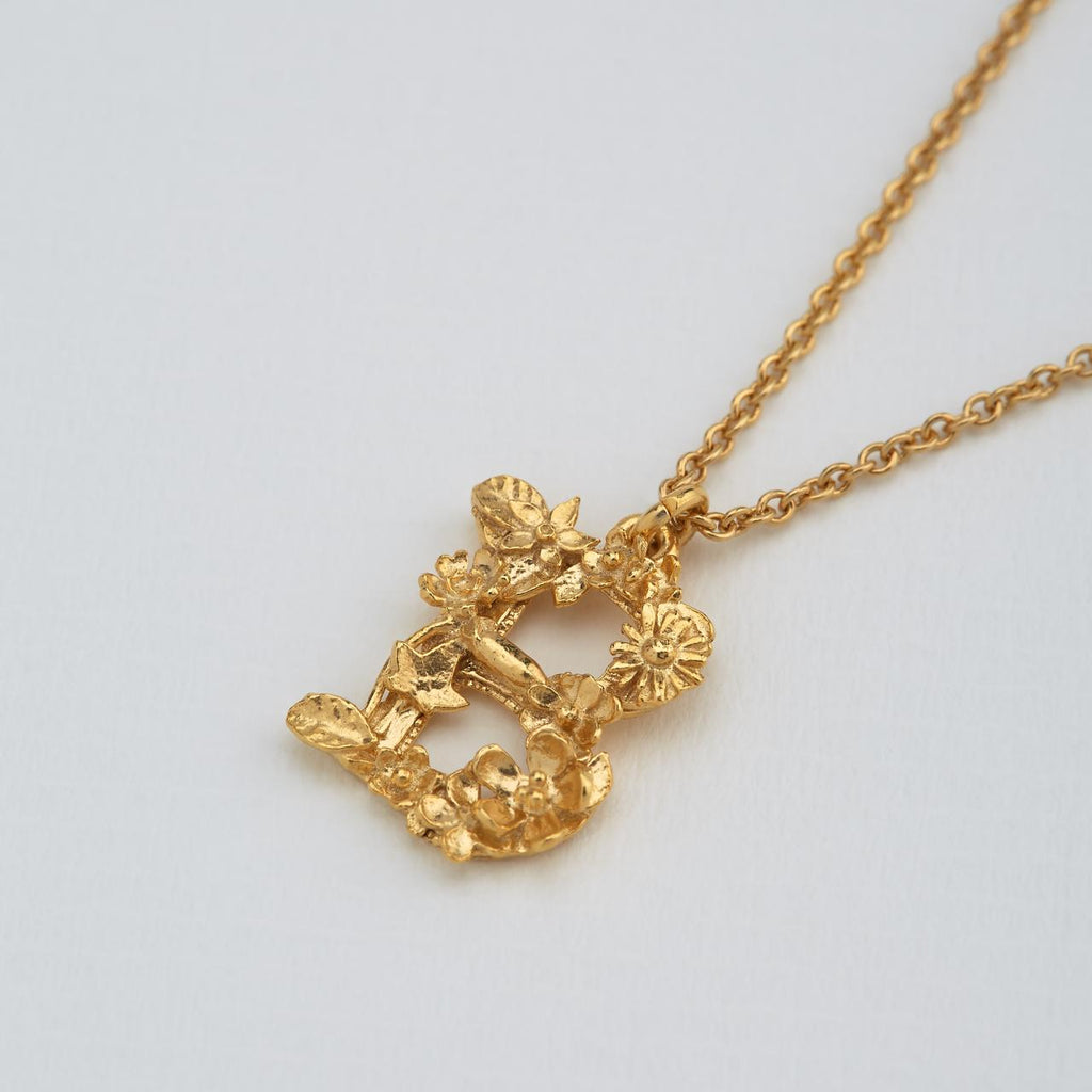 A.M. Floral Alphabet B Necklace Gold