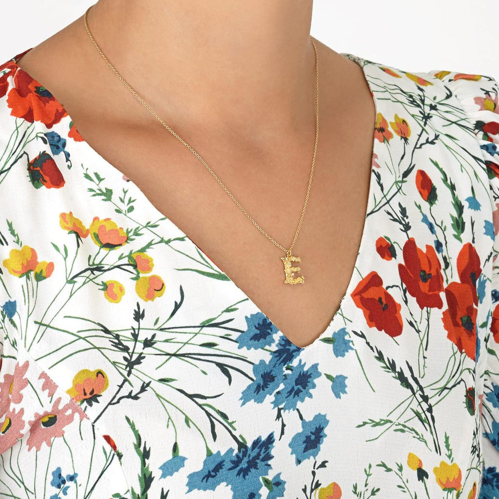A.M. Floral Alphabet E Necklace Gold