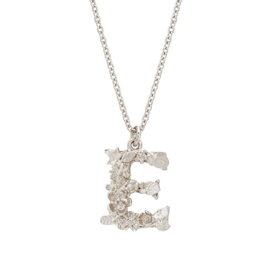 A.M. Floral Alphabet E Necklace Silver