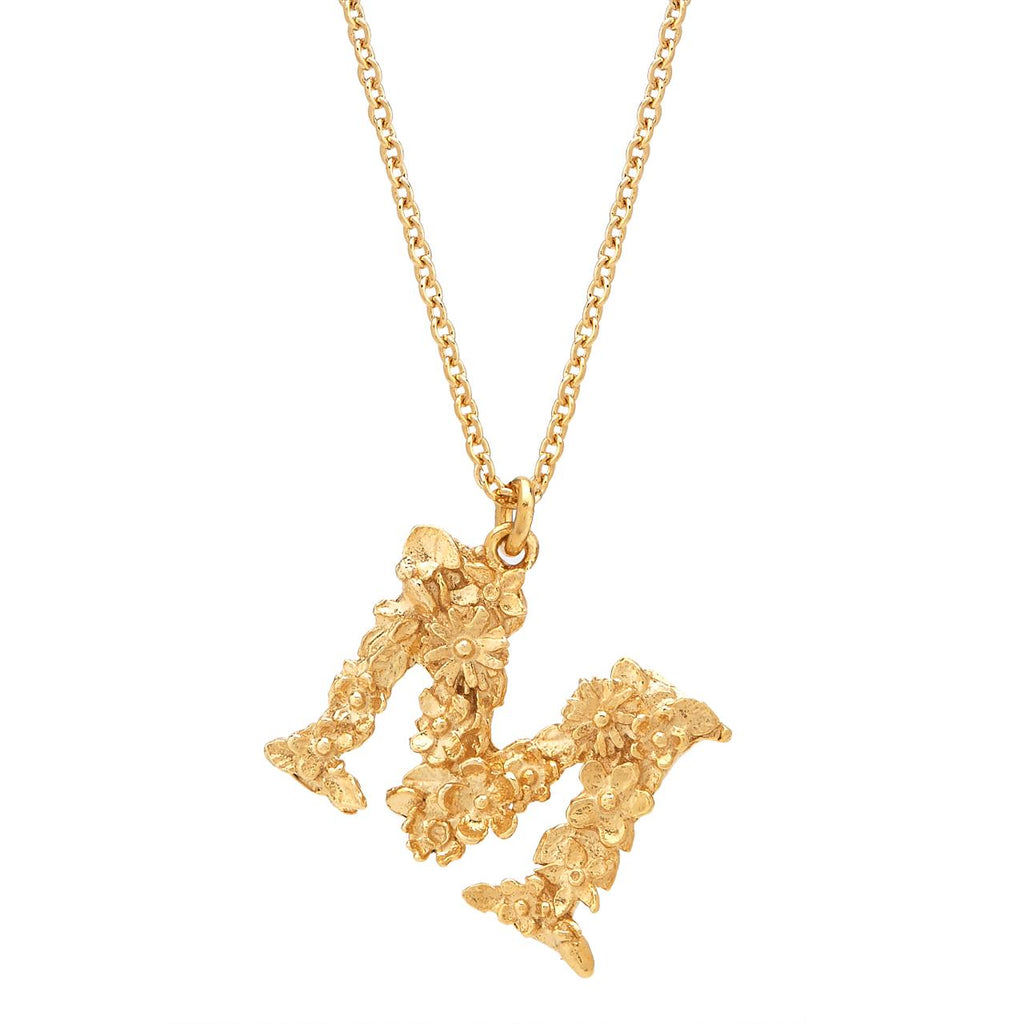A.M. Floral Alphabet M Necklace Gold