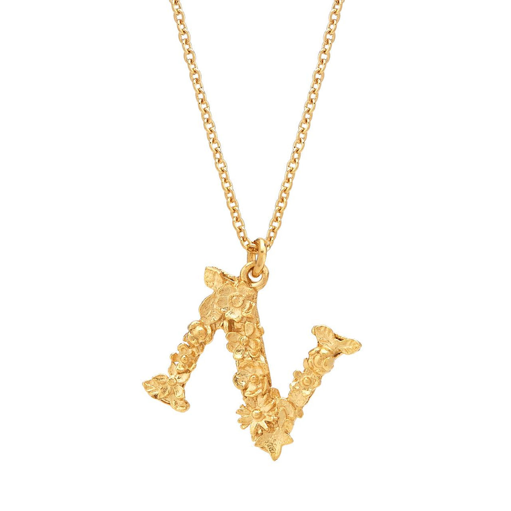 A.M. Floral Alphabet N Necklace Gold