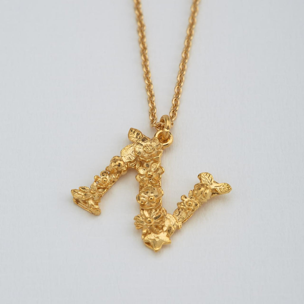 A.M. Floral Alphabet N Necklace Gold