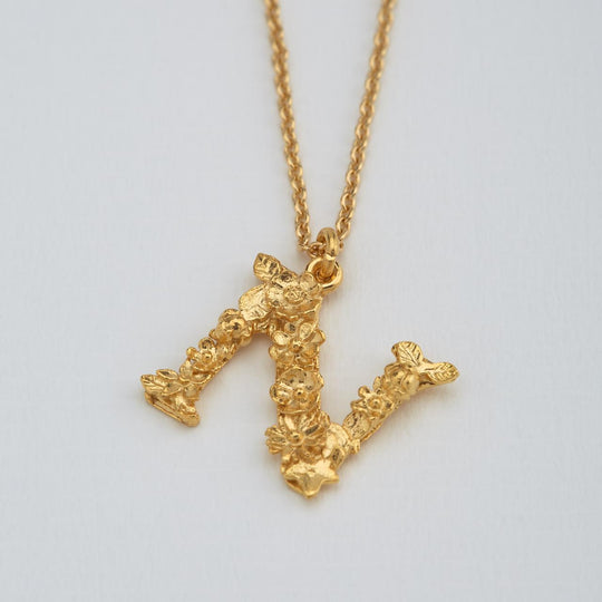 A.M. Floral Alphabet N Necklace Gold