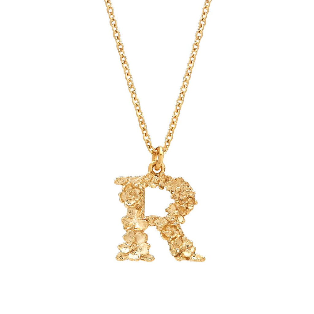 A.M. Floral Alphabet R Necklace Gold