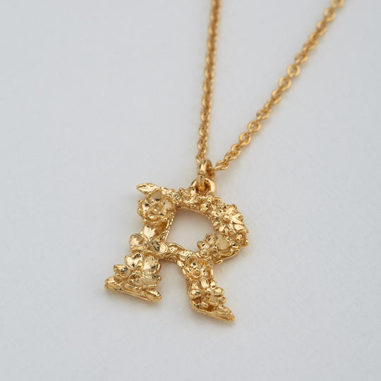 A.M. Floral Alphabet R Necklace Gold
