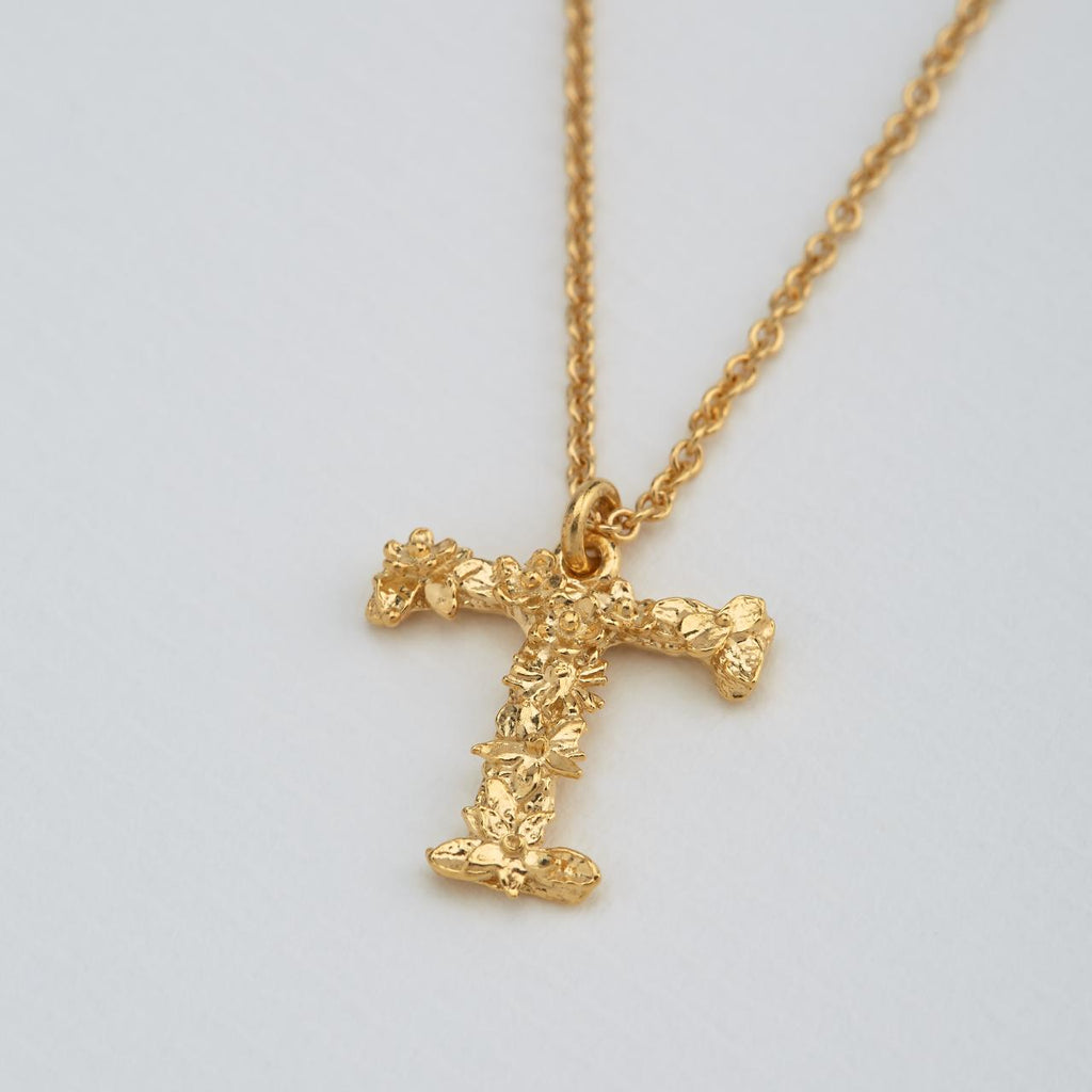 A.M. Floral Alphabet T Necklace Gold