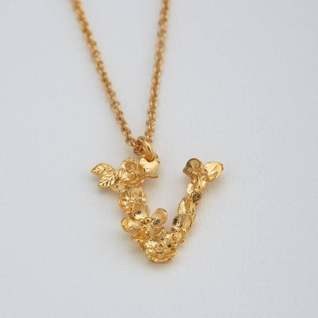 A.M. Floral Alphabet V Necklace Gold