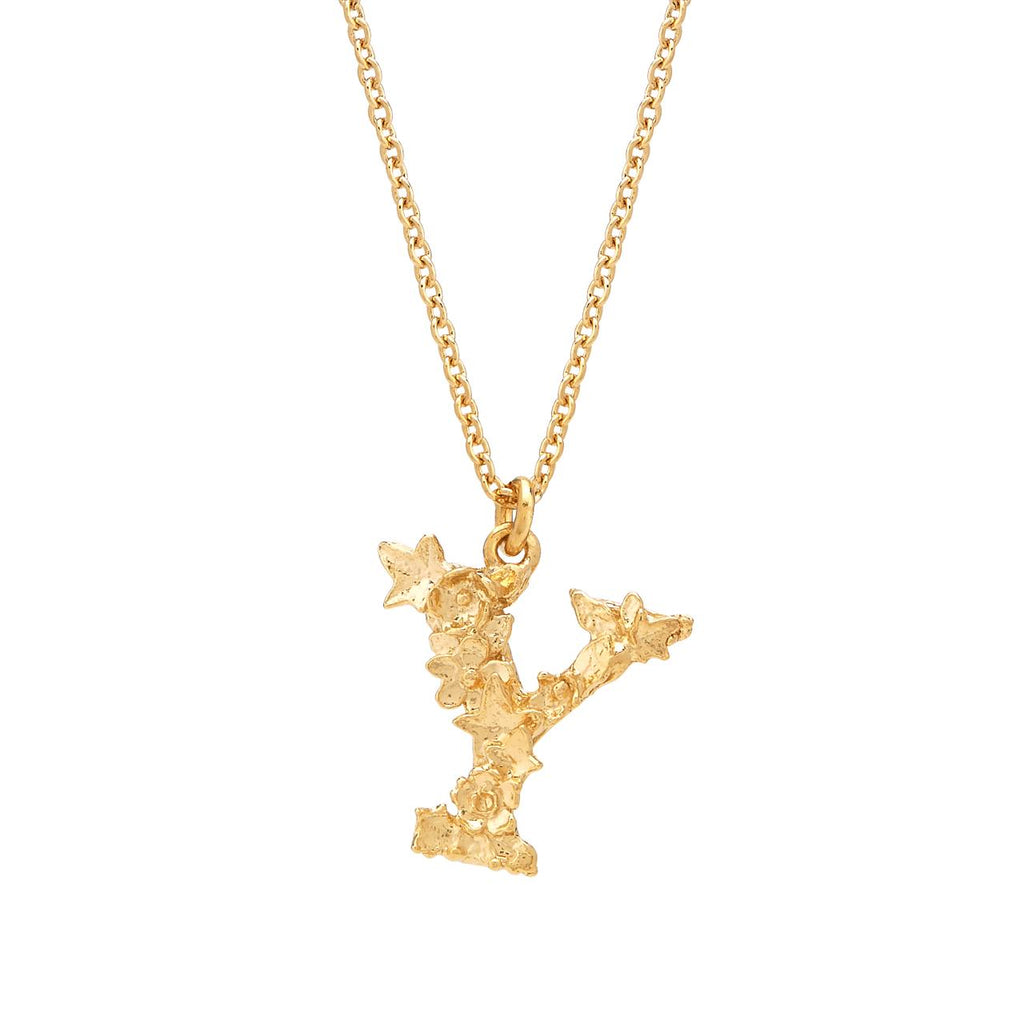 A.M. Floral Alphabet Y Necklace Gold