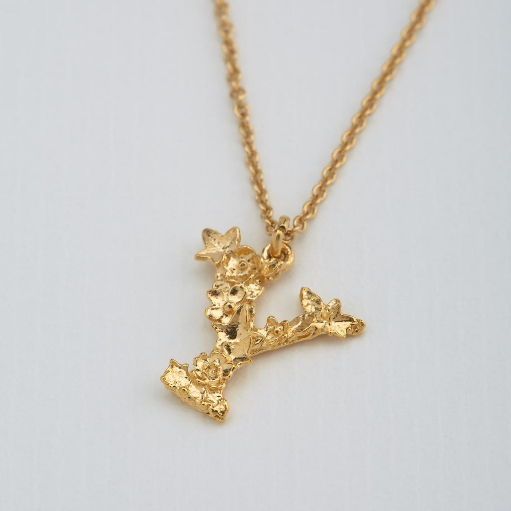 A.M. Floral Alphabet Y Necklace Gold