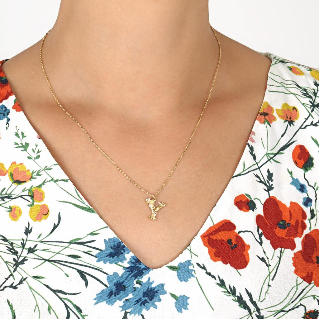 A.M. Floral Alphabet Y Necklace Gold