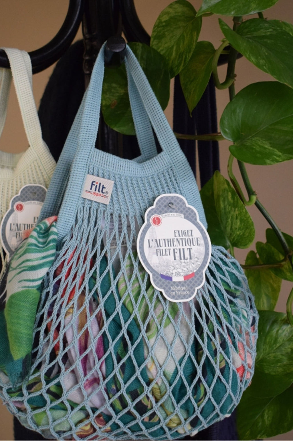 Net Shopping Bag Small Aqua Blue