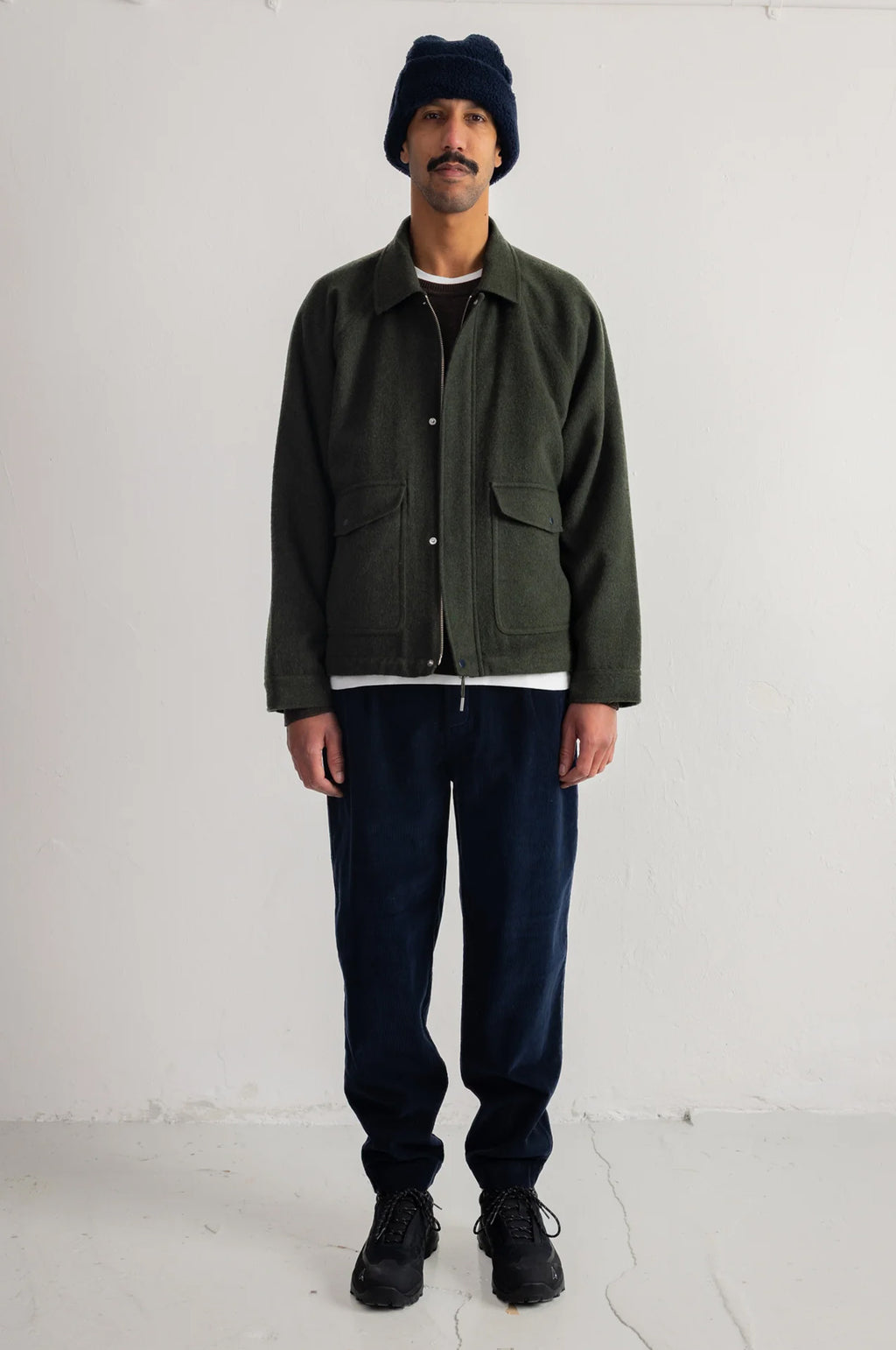 Cropped Winter Coat Olive Brushed Wool
