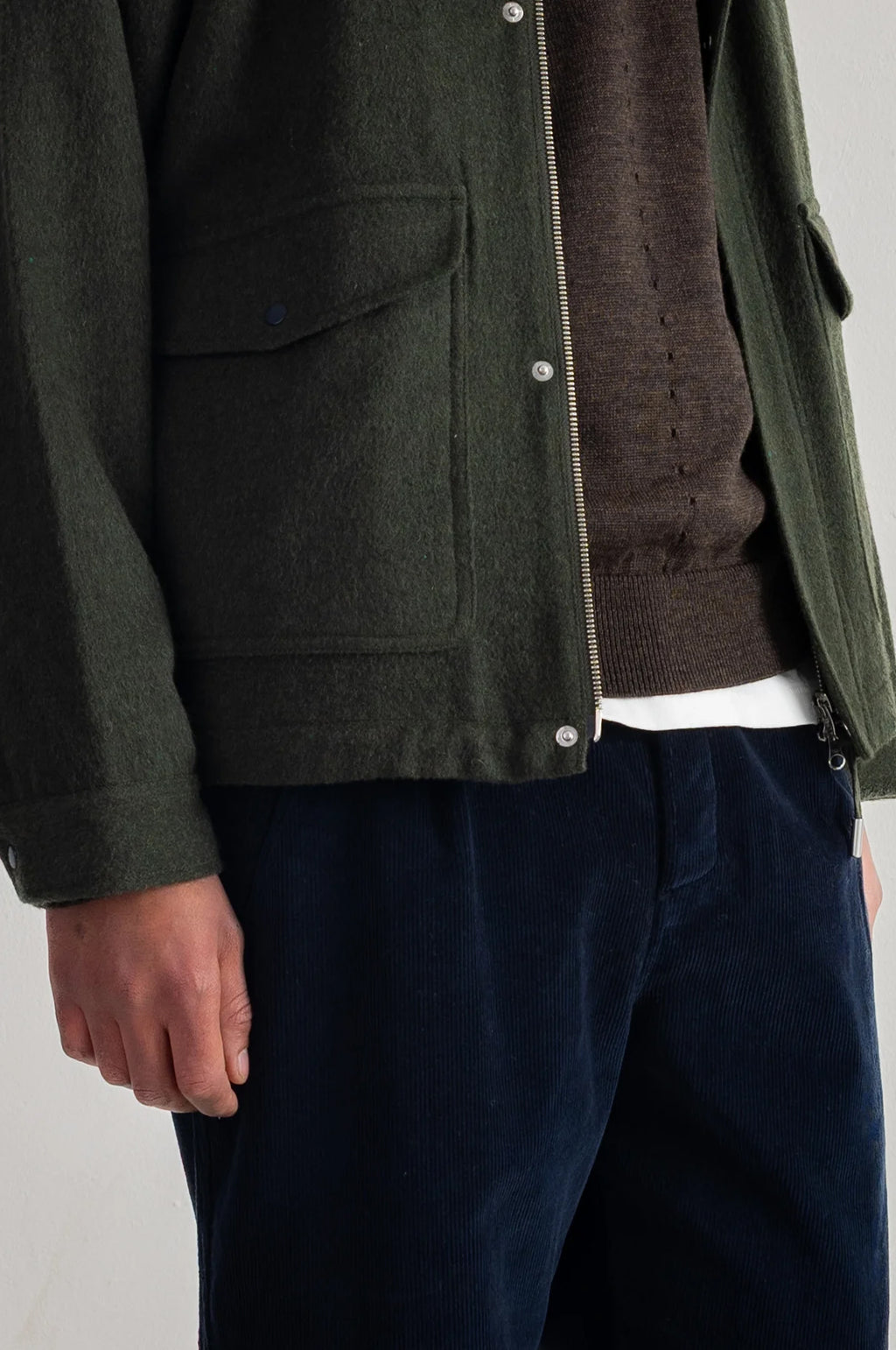 Cropped Winter Coat Olive Brushed Wool