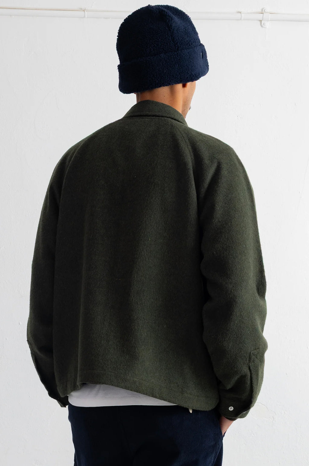 Cropped Winter Coat Olive Brushed Wool