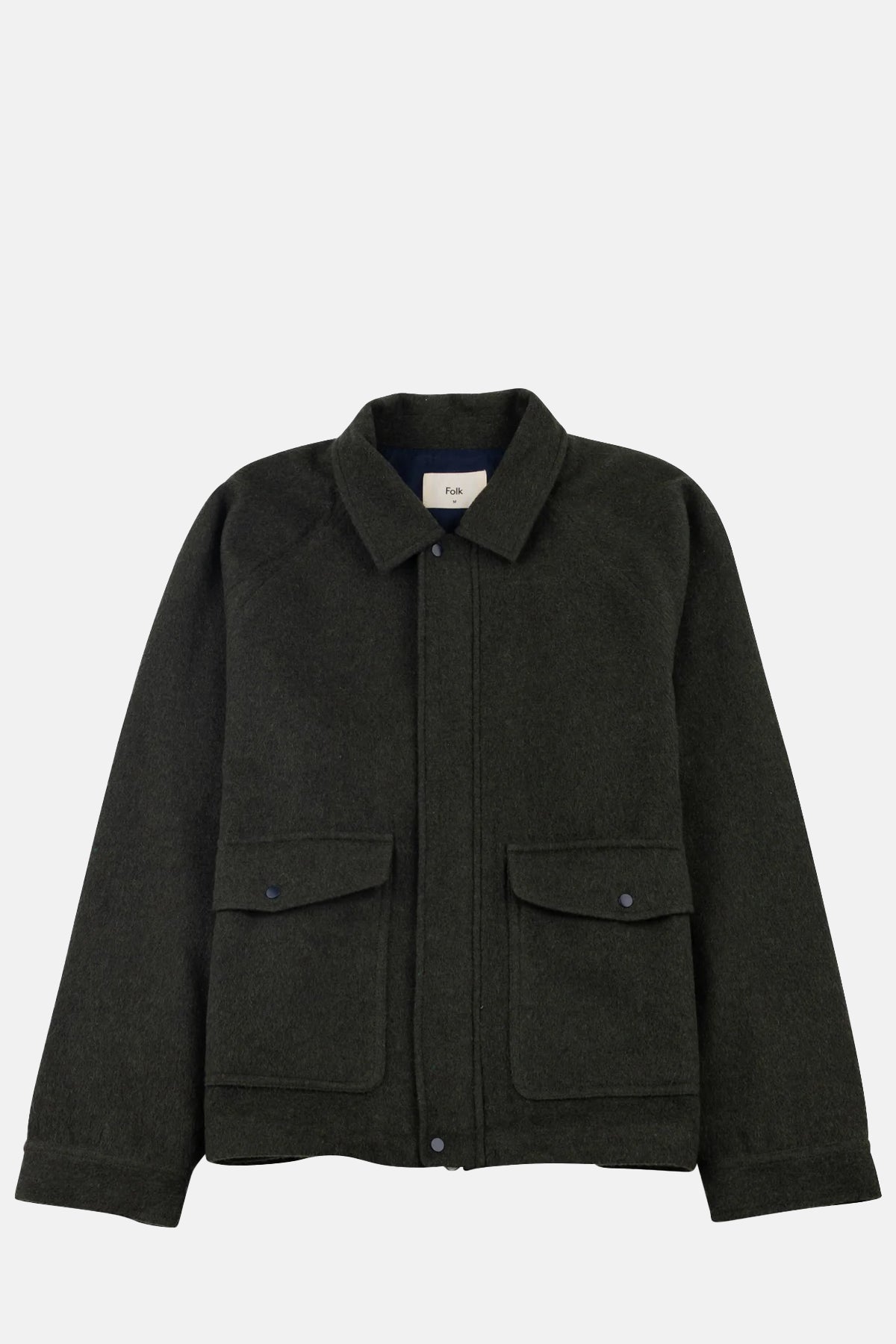 Folk Cropped Winter Coat Olive Brushed Wool.