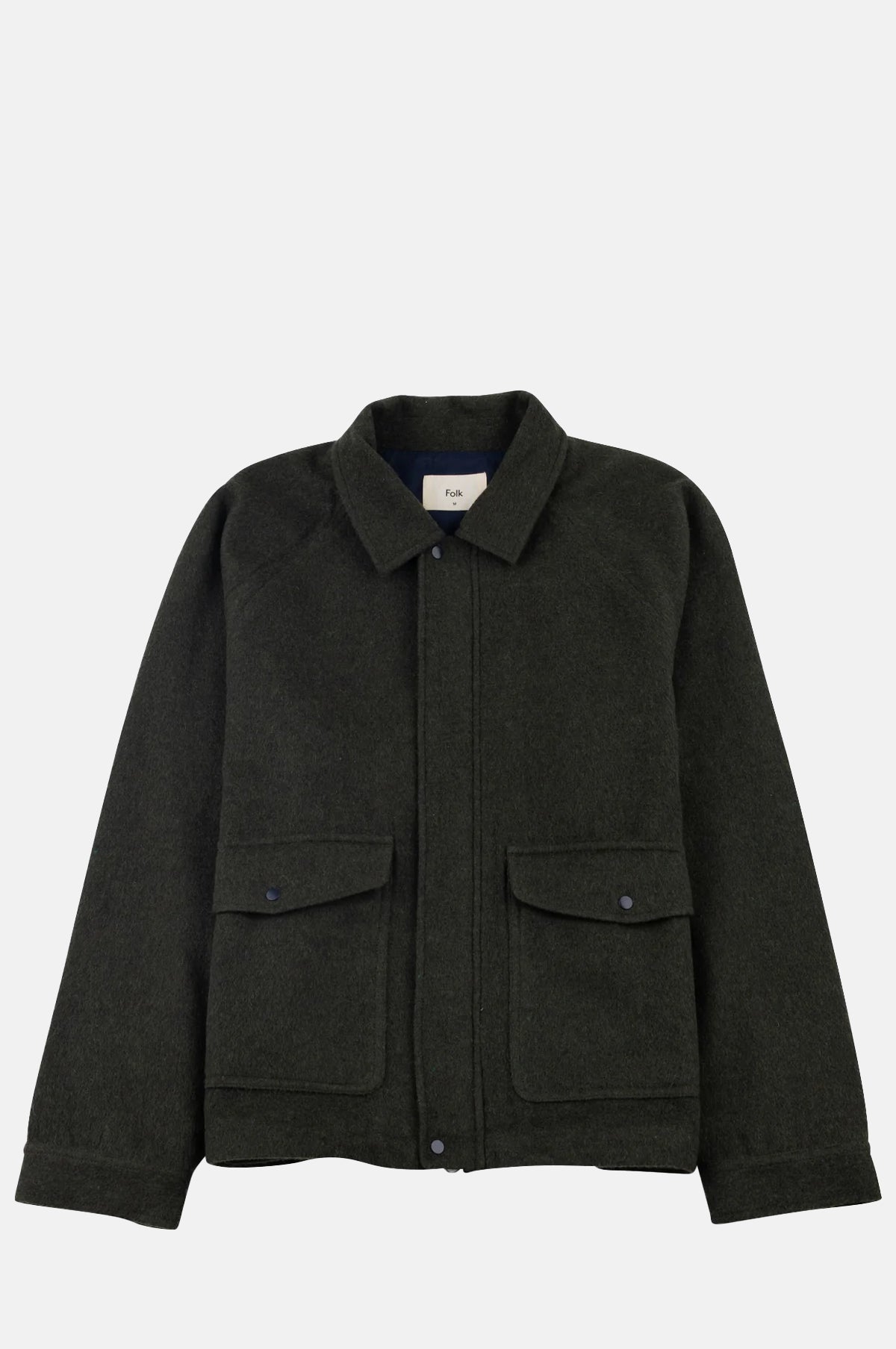 Folk Cropped Winter Coat Olive Brushed Wool.