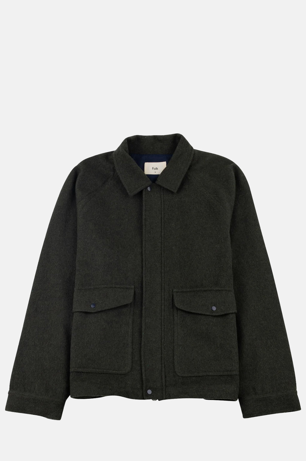Folk Cropped Winter Coat Olive Brushed Wool.