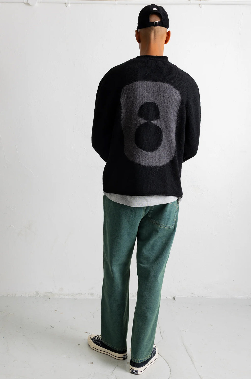 Slouch Crew Black Charcoal Cast Intarsia