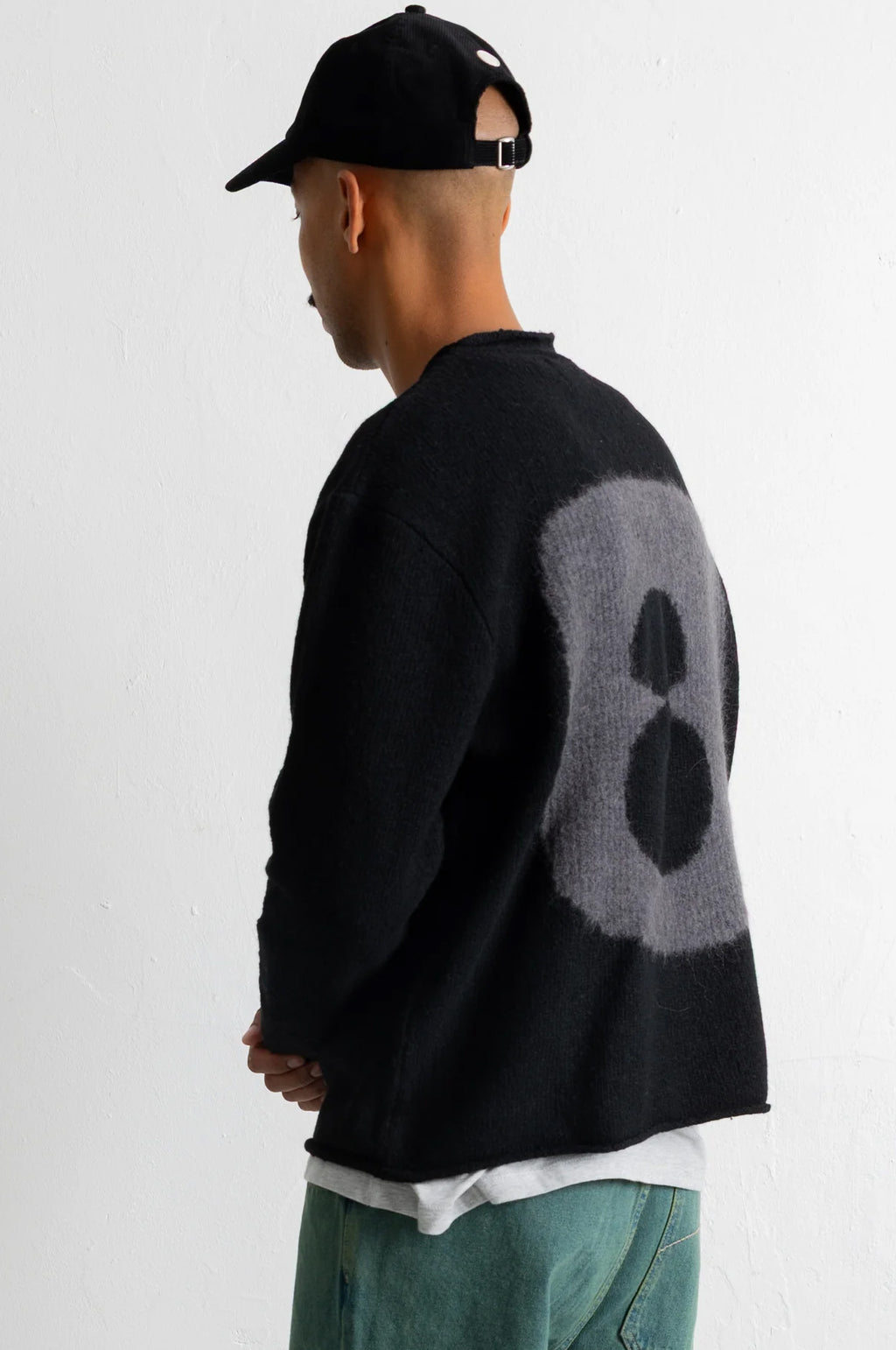 Slouch Crew Black Charcoal Cast Intarsia