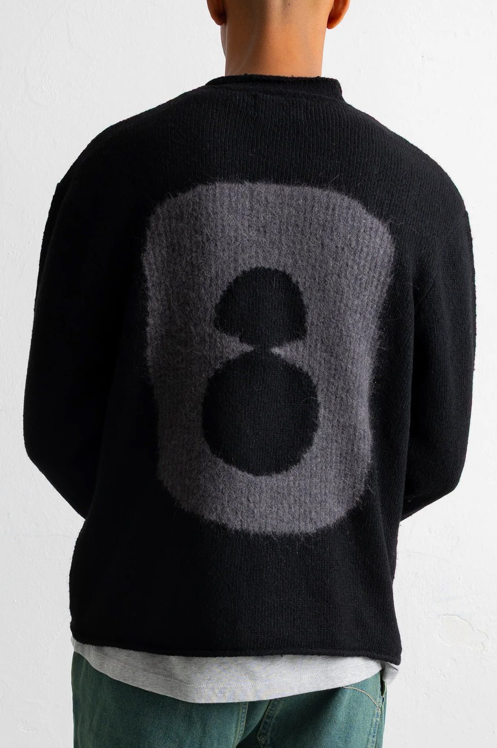 Slouch Crew Black Charcoal Cast Intarsia