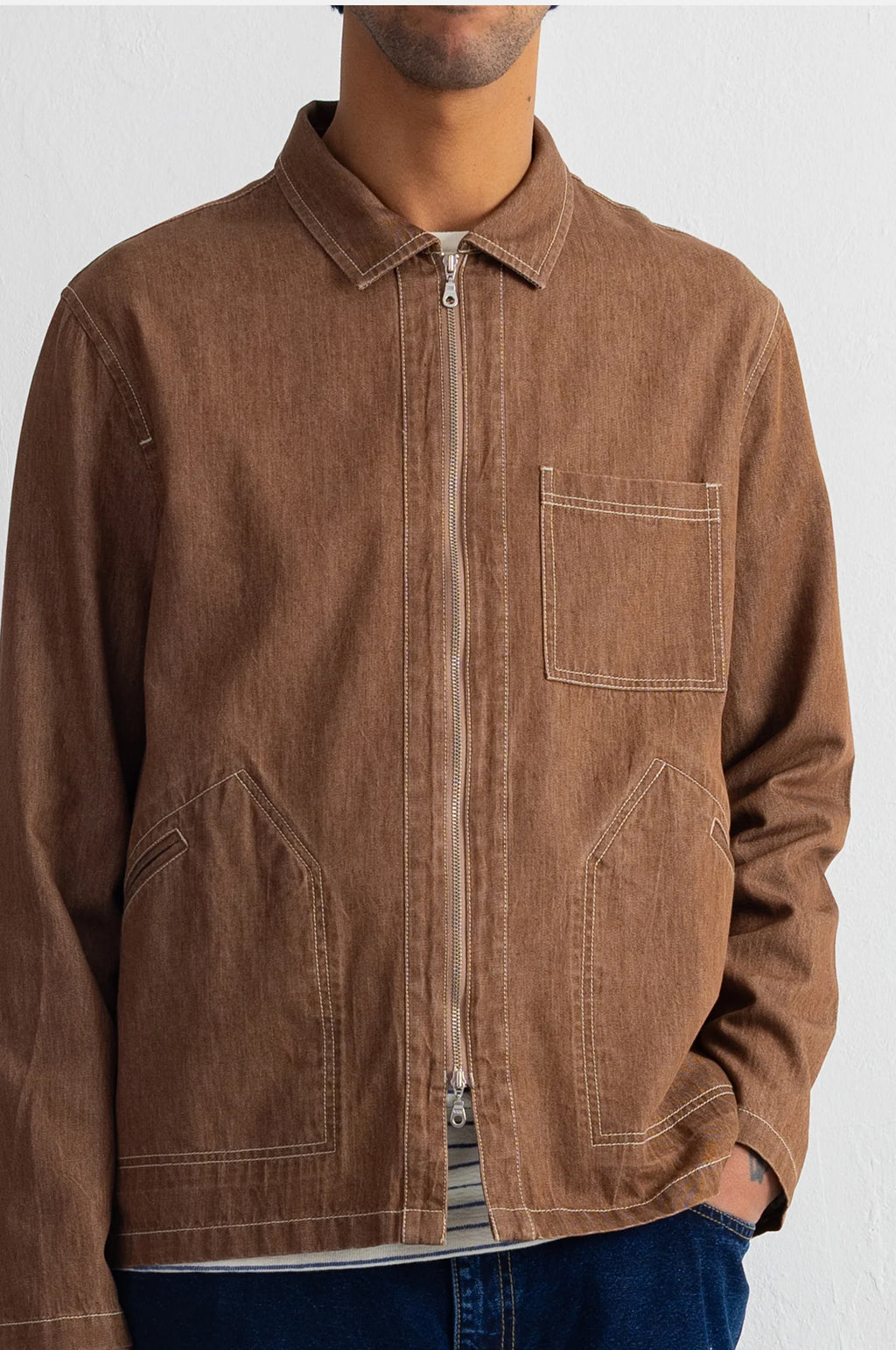 Zip Overshirt Mink Twill Denim