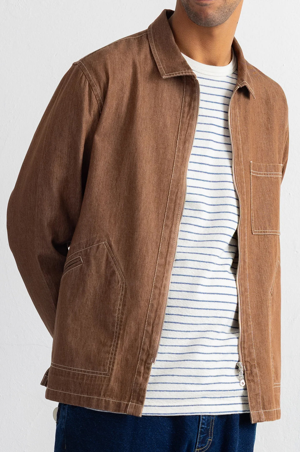 Zip Overshirt Mink Twill Denim