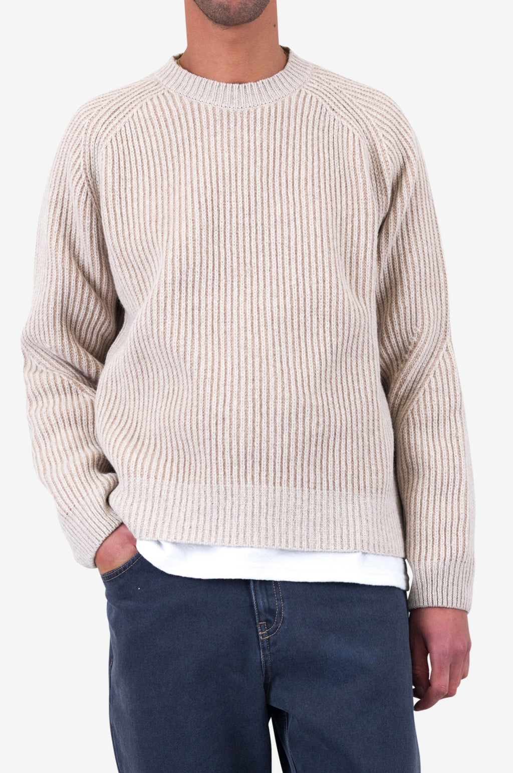 Plated Rib Crew Stone Ecru