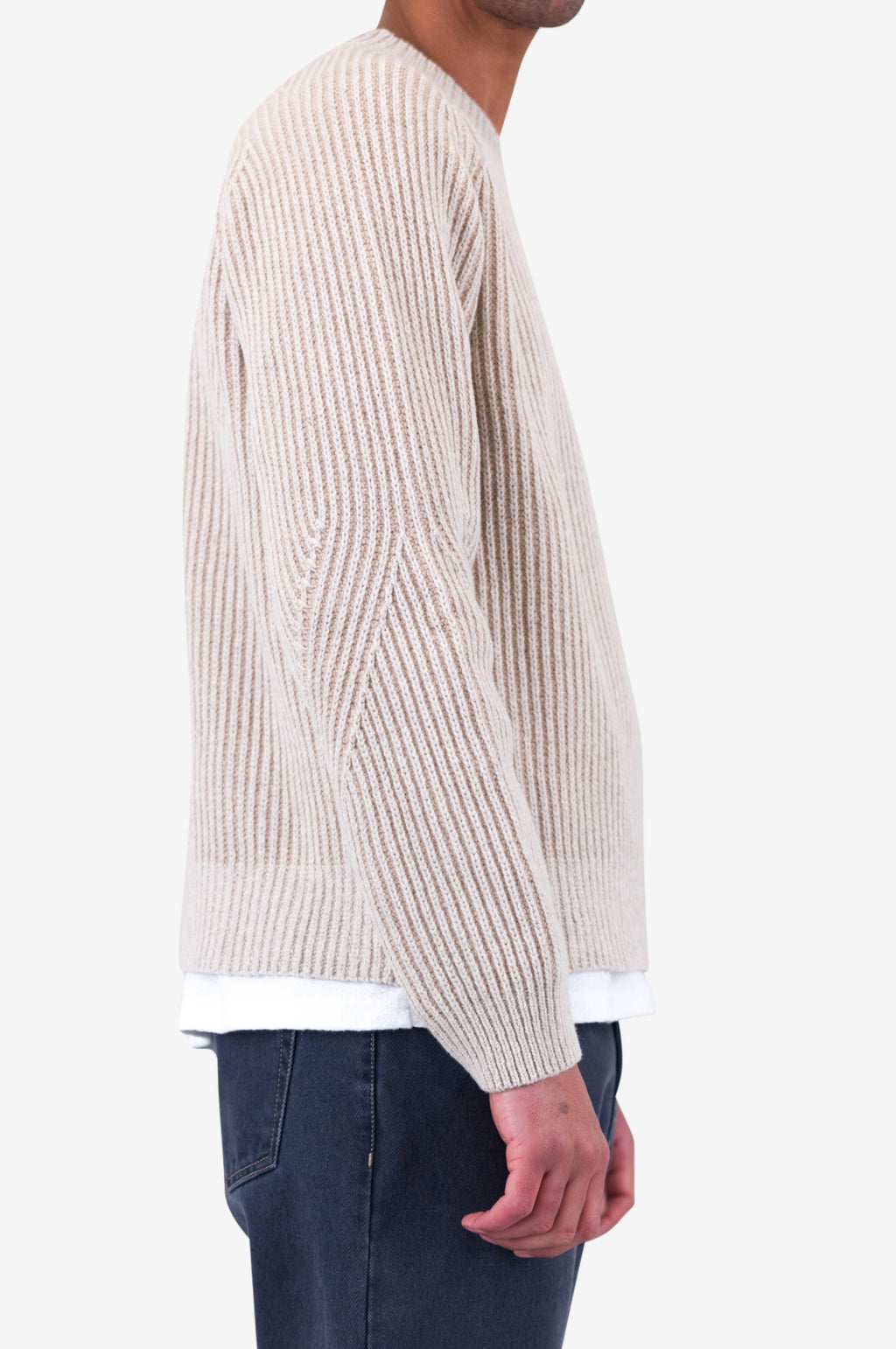 Plated Rib Crew Stone Ecru