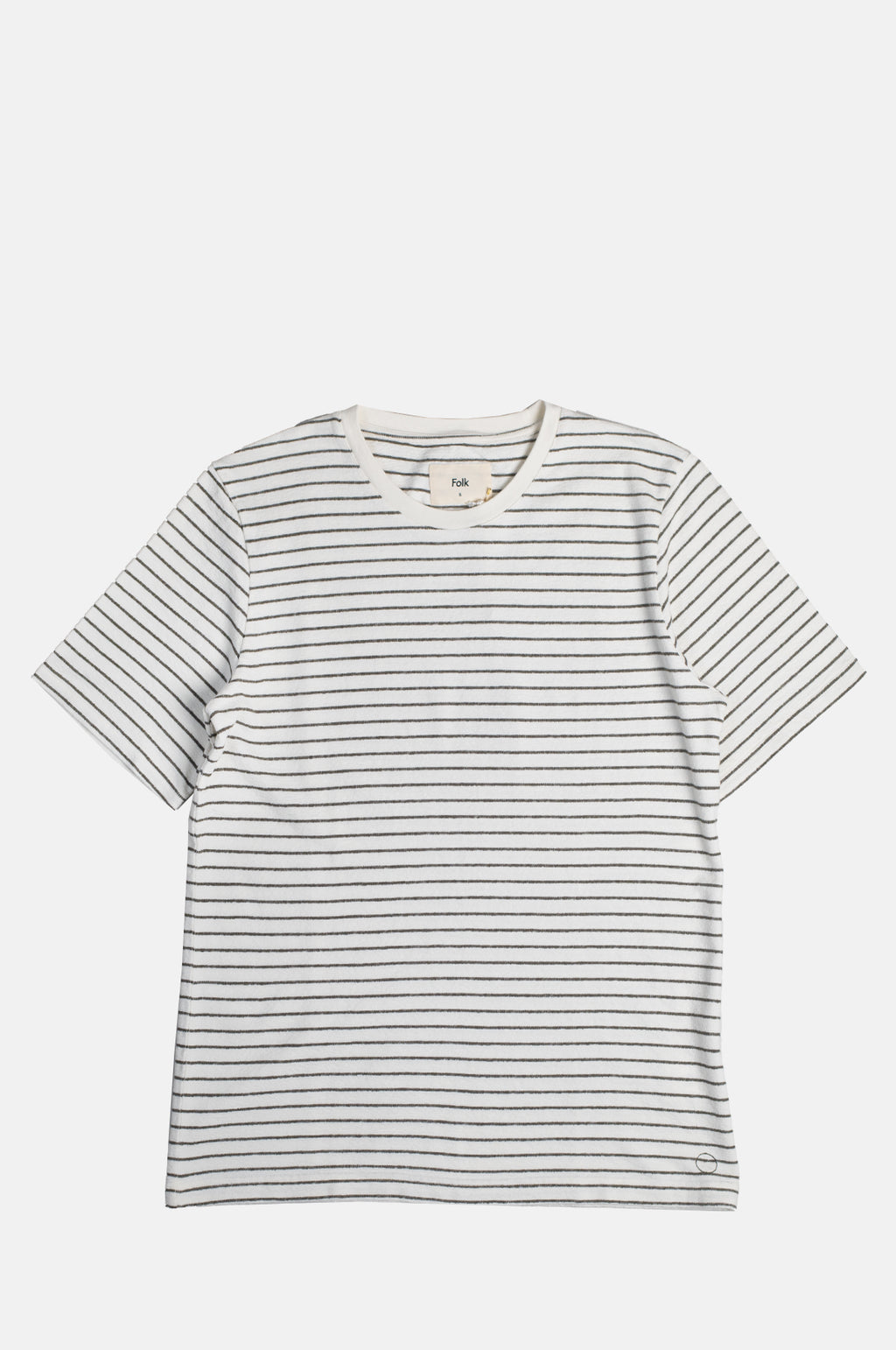 Folk SS Textured Stripe T Shirt Ecru Olive.