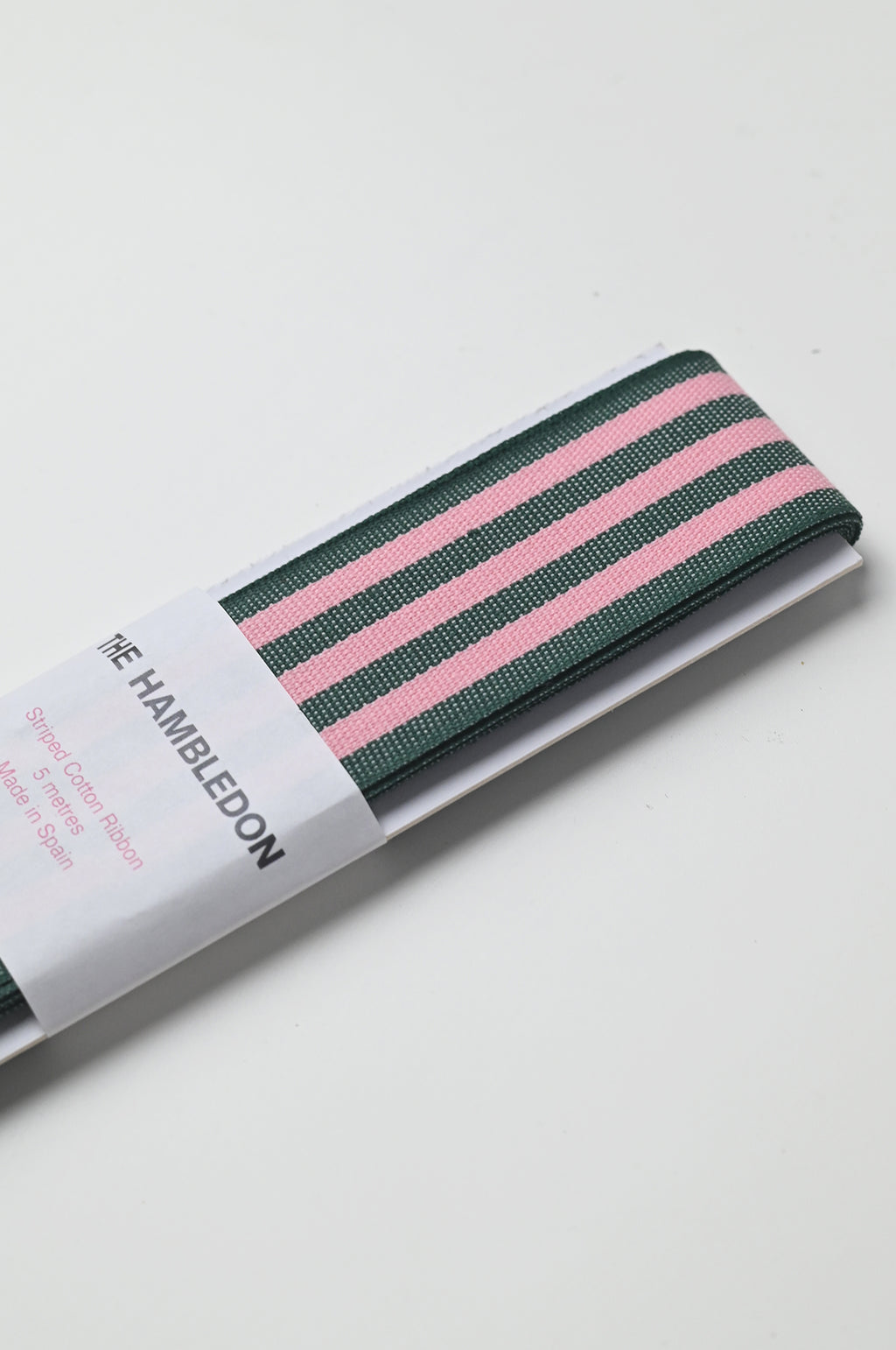 Forest Green and Candy Pink Cotton Stripe Ribbon 35mm x 5m