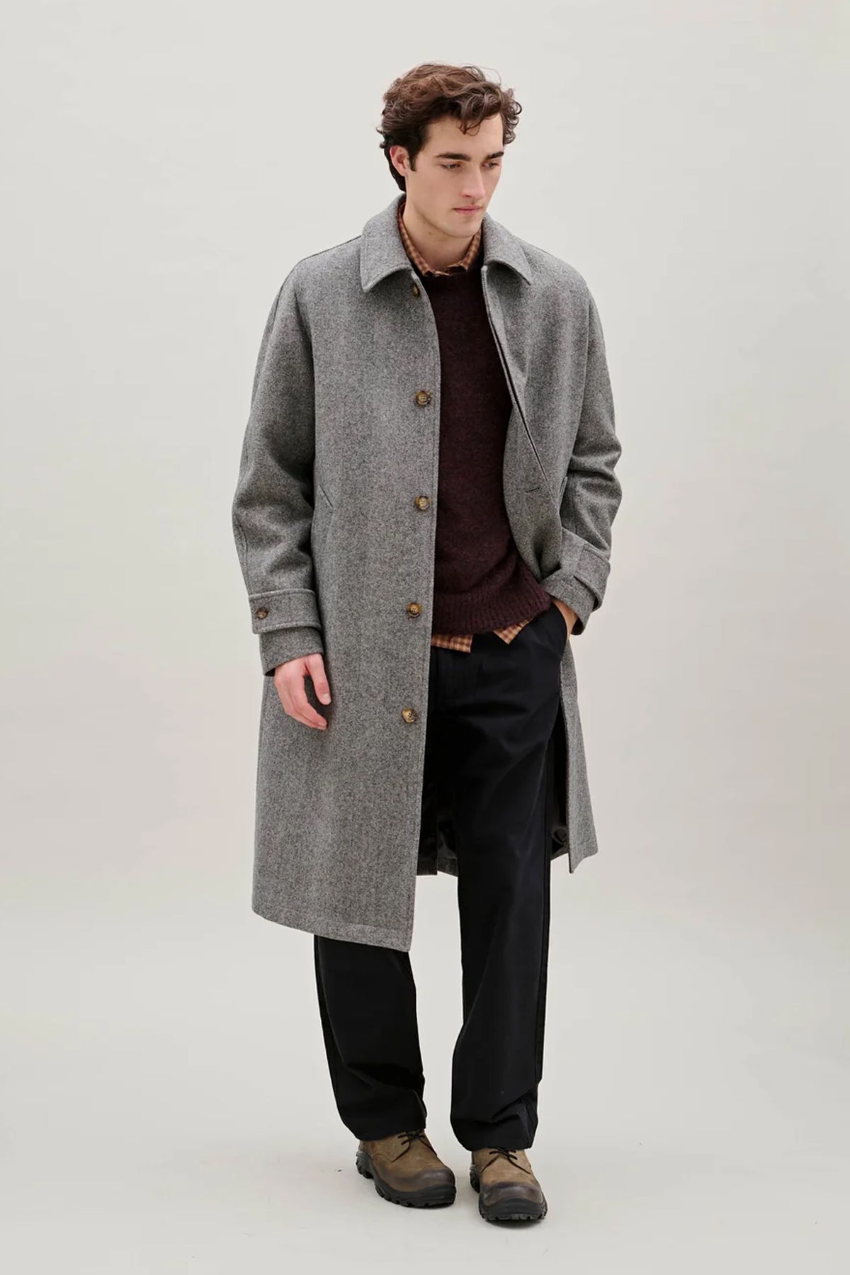 Pine Wool Coat Grey Herringbone