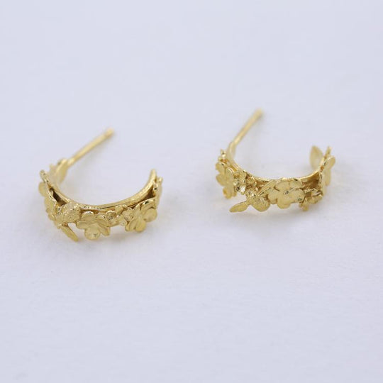 A.M. Floral Huggie Hoop Earrings with Itsy Bitsy Bee Gold