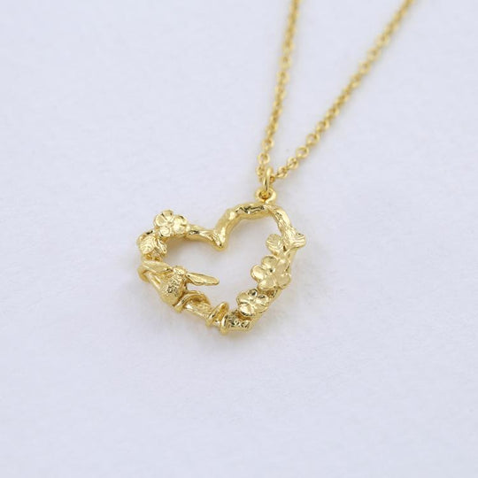 A.M. Floral Heart Necklace with Itsy Bitsy Bee Gold