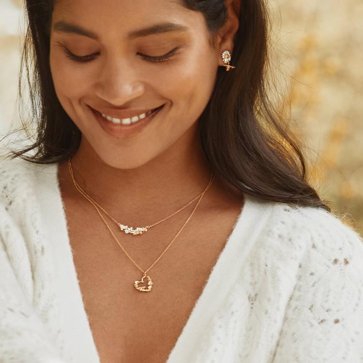 A.M. Floral Heart Necklace with Itsy Bitsy Bee Gold