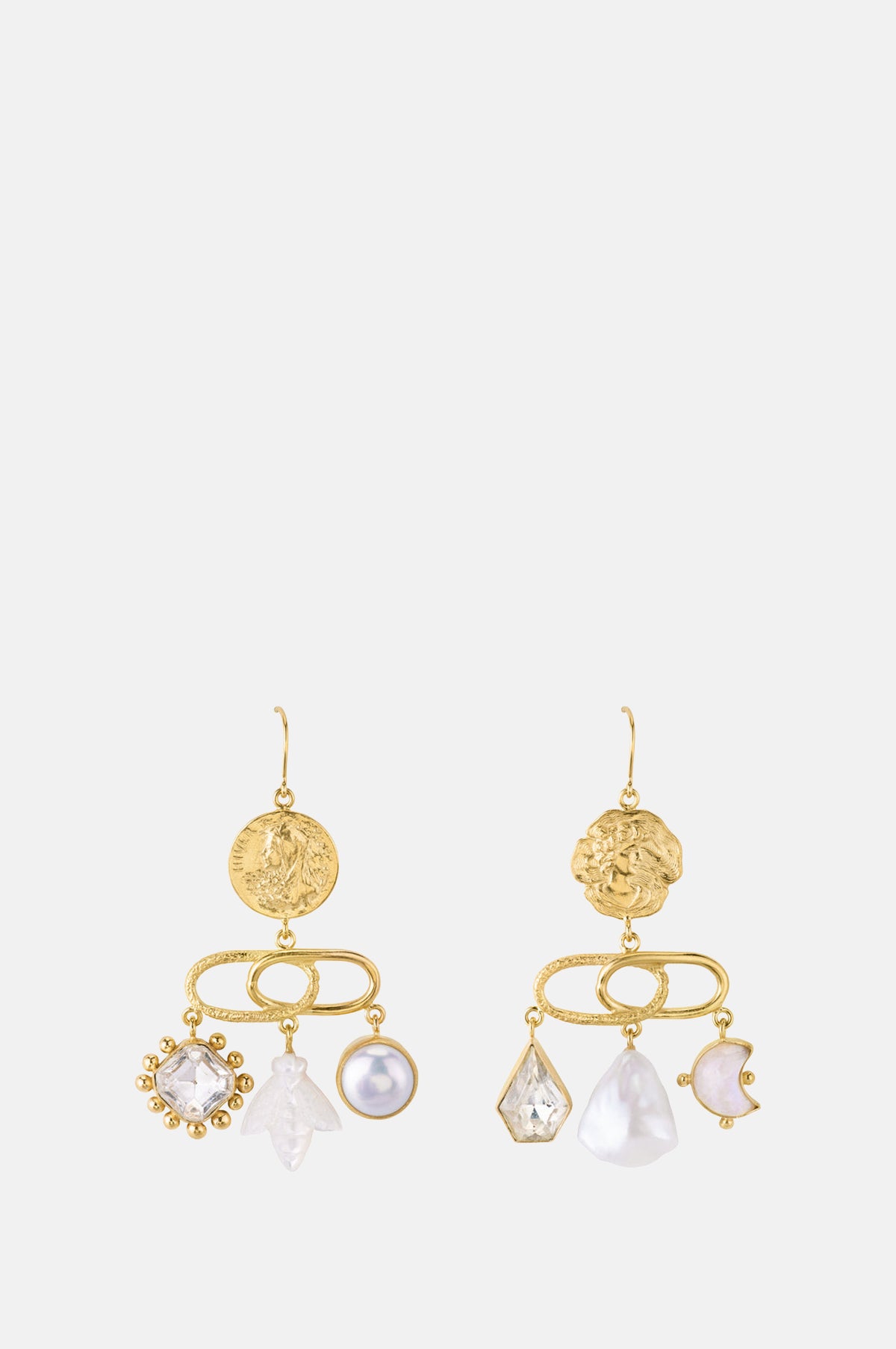Grainne Morton Decorative Link Pearl Balance Drop Earrings.