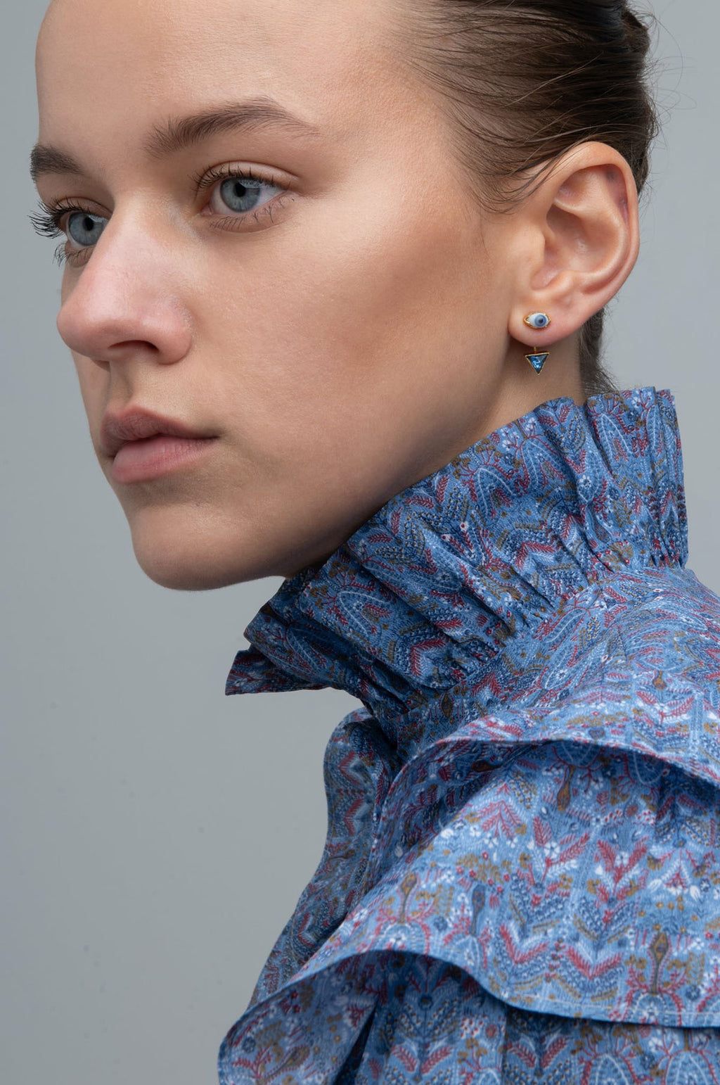 Detachable Drop Opal Blue Eye Earrings