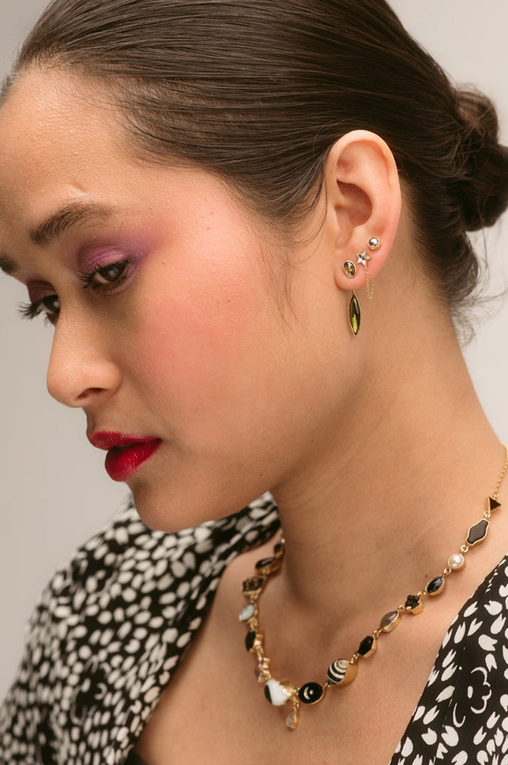 Detachable Victorian Drop Green Eye Earrings