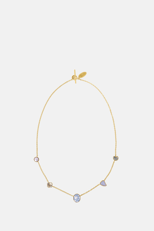 Five Mini Charm Blue Cameo Necklace