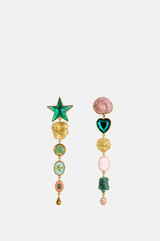 Green Heart and Star Earrings