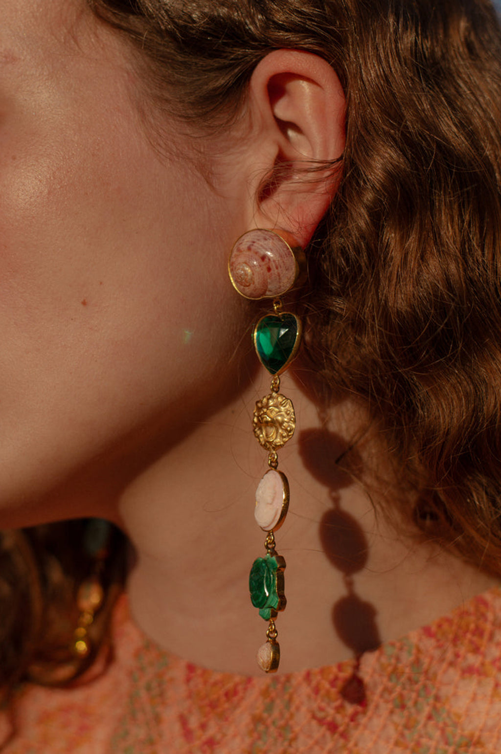 Green Heart and Star Earrings