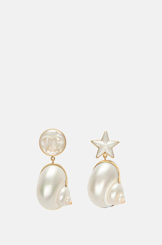 Moon and Star Shell Drops Earrings