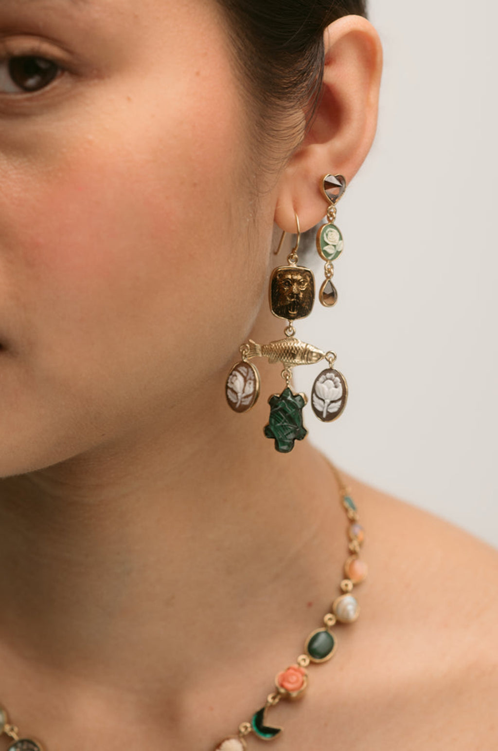 Three Charm Moving Drop Aventurine Earrings