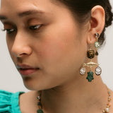 Three Charm Moving Drop Aventurine Earrings