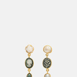 Grainne Morton Three Charm Moving Drop Green Cameo Earrings.