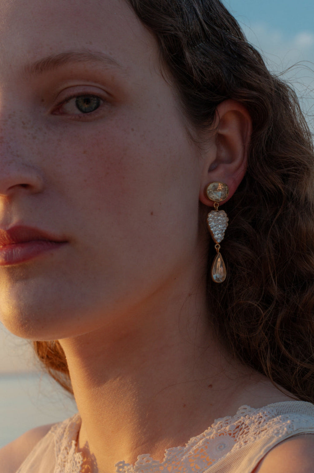 Three Charm Vintage Crystal Earrings